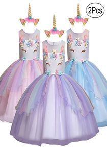 2019 Unicorn Kids Dress For Girl Birthday Party Dress Ragazza Petalo Abiti da sposa Cerimonia Eventi Abbigliamento estivo per bambini5470620