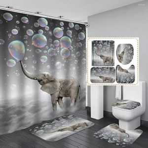 Shower Curtains Standard Size Tub Curtain Set Colorful Bubble Elephant Bathroom Toilet Lid Mat U-shaped Rug For