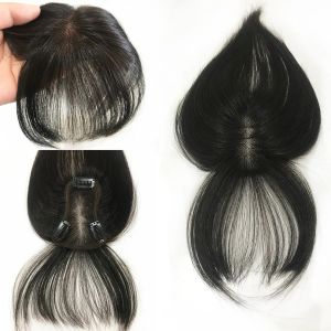 前髪25cm女性トッパーヘアピース8x11cmストレートヒューマンヘアトッパークリップ付きストレートエアバングスタイルカバーヘアライン