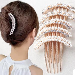 Fermagli per capelli eleganti pettini di perle forcina da donna di lusso in cristallo decorazione per chignon da sposa accessori per gioielli con artiglio