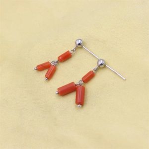 Stud Earrings ZFSILVER Fashion Trendy Branch Cylinder Natural Red Sea Bamboo Coral Earring 925 Sterling Silver For Women Charms Dangle