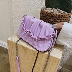 Totes Fashion Acrylic Chain Shoulder Bag High Quality Ruched Pillow Messenger PU Leather Cloud Soft Pouch Handbag Clutch Bags 2024