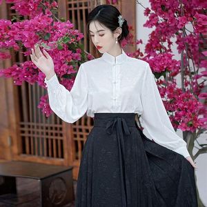 Casual Dresses Ionchinese Clothing Korean VersionElements National Style Daily Stand Shirt Jacquard Horse-Face kjol Fairy Two-Piece Suit