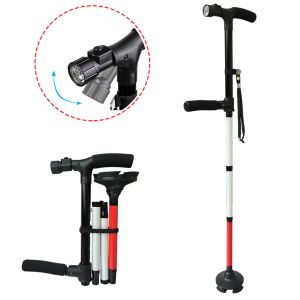 Stickar Twohandle Walking Clver Cane med LED -ljus, 85 cm 97 cm justerbar vikning av promenadpinne för de blinda, seniorerna inaktiverade och e