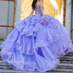 Lavanda brilhante querida vestido de baile quinceanera vestidos contas apliques longo vestido de baile vestidos de festa de aniversário de 15 anos