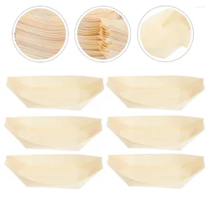 Dince per stoviglie usa e getta 100 pezzi Sushi Boat Decorative Dish Multi-Function Plate Bamboo Servizio Piatti per bambini in legno