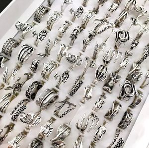 50pcs/lot Vivid Cute Animal design Vintage Punk Silver Plated Alloy Rings Women Male Biker Ring Opening Adjustable Styles 240313