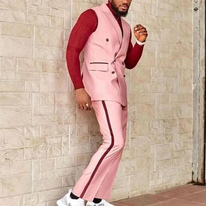 Ternos masculinos rosa notch lapela colete calça 2 pçs feito sob encomenda duplo breasted casamento fino ajuste noivo smoking terno masculino baile de formatura blazer