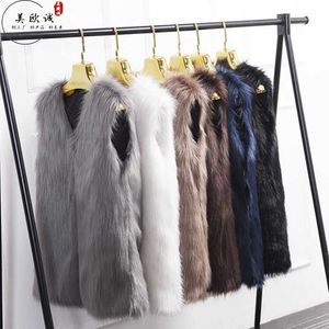 Women's Fur Faux Fur Fur Vest Womens Medium and Long Imitation Fox Fur Vest Large Womens Vest Thickened Vest Fur Coat Korean Version {category}