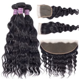 Closure Water Wave Human Hair Bundles With Lace Closure Frontal Brazilian Virgin Hair Natural Wave Weft Wet And Wavy