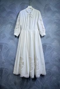 2024 primavera branco cor sólida vestido com painéis manga longa gola longa maxi vestidos casuais f4m181650