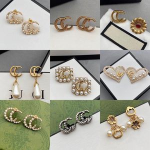 18k Gold Plated Designers Brand Earrings Double Designer Letter Ear Stud Women Crystal Pearl Geometric Earring For Wedding Party Jewerlry Accessories G