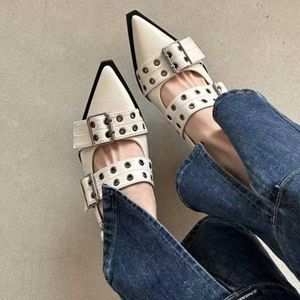 Slippers 2024 New Women Chunky Sandals Summer Shoes Fashion Mid Heels Pointed Toe Party Casual H240325
