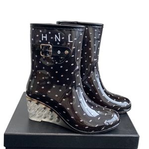 Damen-Regenstiefel mit Keilabsatz, Designer-Slip-On-Freizeitschuh, klassisch mit Punkt, 24-Zoll-Sommer-wasserdichte Arbeit, Western-Cowboystiefel, Freizeitschuh mit Staubbeuteln