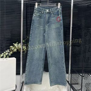 Broderade denim långa byxor för kvinnor designer brev jeans mode hög midja byxor jean streetwear