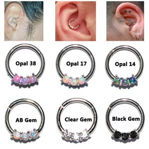 6PCS Steel OpalZircon Segment Hoop Ring Opal Septum Clicker Labret Ring Nose Ring Cartilage Earring 16g 240228