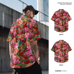 Camisas casuais masculinas China Manchurian Flower Shirt Peônia de cores vivas.Impressão de manga longa Harajuku moletom Oversize Tops roupas para