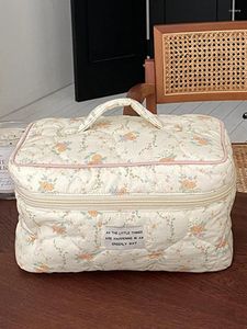 Borse per cosmetici Borse per trucco trapuntate Borsa da viaggio portatile in cotone Stampe floreali Borsa multifunzionale per ragazze da donna di grande capacità