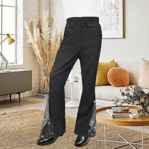 Calças masculinas homens sino-bottom vintage retro disco fantasia calças para 60s 70s lantejoulas brilhantes flared hem hippie halloween