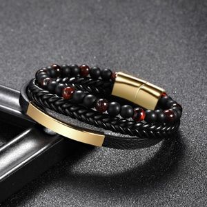 Mehrschichtige Wickelarmbänder aus geflochtenem Leder mit Steinschnur, Lava-Tigerauge, natürlicher Edelstein, Perlenarmband, Magnetverschluss, Lederarmband, Armreif, Schmuck