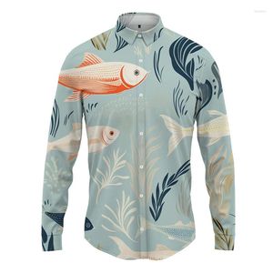 Мужские повседневные рубашки Весенне-осенняя рубашка с длинными рукавами «Подводный мир» Спортивная уличная тенденция с 3D-принтом