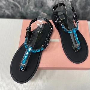 2024 Frühling Sommer Frauen heißer Verkauf flache Sandalen Landebahn Designer Pinch Toe Hanfseil Weben Schnalle Riemen außerhalb Wanderurlaub Strand Hausschuhe weiblich