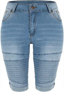 Kvinnors jeans 2024 Y Summer New Fashion Women Ripped Holes Kne-Length Jeans Denim Pants Skinny High Wasit Blue White Casual Pencil D DH9LK