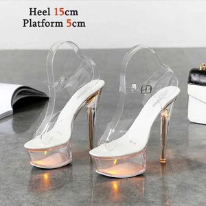 Dress Shoes Light Up Glowing Woman Luminous Clear Sandals Women Platform LED 13cm High Heel Transparent Stripper HeelsVU60 H240321