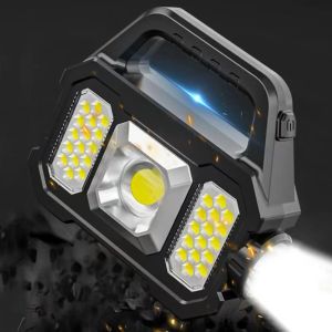 Torce LED ad alta potenza Luce da lavoro da campeggio ricaricabile Ricarica solare portatile 6 modalità di illuminazione Lanterna per pesca ed escursionismo