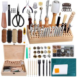 Jupean 458 Pieces Kits, Tools, Leathercraft Tools and Supplies with Instruction, Tool Holder, Stamps Set, Pro Punch, Hole Hollow Punch for Leather Craft