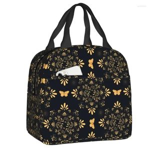 Storage Bags Golden Yellow And Black Navy Baroque Floral Insulated Tote Bag Butterflies Portable Cooler Thermal Food Lunch Box School