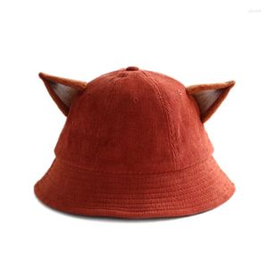 Berets Summer Fox Ears Sunscreen Bucket Hat Simple Fisherman Women Girl Fashion Basin Sun Wholesale