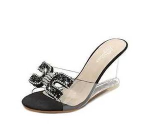 Scarpe eleganti Pantofole da donna Sandali con zeppa trasparenti Donna Estate Sexy Cristallo con tacco alto 8 cm Strass femminile Beach16K9 H240321