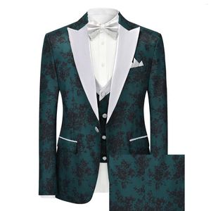 Męskie garnitury męskie 3 -częściowe kamizelki kamizelki Suit Slim Fit Eleganckie żakardowe ślubne smoking formalny impreza dla mężczyzn dostosowana kostium Homme