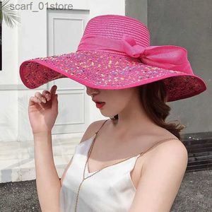 Wide Brim Hats Bucket Hats Str hat summer sun protection beach hat large brown foldable ic str hat outdoor vacation womens hat str hat gorrasC24319