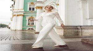 Elegant Mother 039s Pants Suit With Lace Up Long sleeves Sash Ribbon Floor Length Jumpsuit Wedding Guest dresses Formal Evening5741802