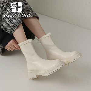 Stivali RIZABINA Donna Caviglia Marca Tacchi spessi elastici Breve inverno caldo Stivaletti in peluche Scarpe casual con plateau da ufficio