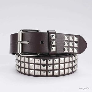 Belts 2023 Mens and Womens Leather Belts Vintage Punk Pyramid Rivet Belts Ladies Luxury Street Designs Black Belts Jeans For Women