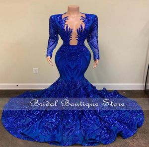 Royal Blue Sparkly paljetter Mermaid Prom Dress 2022 för svarta flickor Aso Ebi Party Dress African Evening Downs Formal Robe de Bal 048376790