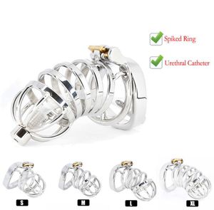 Beste CBT Männlich Gürtel Gerät Edelstahl Cock Cage Penis Ring Schloss mit Harnröhrenkatheter Spike Ring Sex Spielzeug Für Männer S08254738659