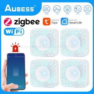 Controle Aubess WiFi / ZigBee Tuya Smart CO2 Qualidade do ar Temperatura Umidade PM2.5 Sensor Detector de dióxido de carbono analisador medidor testador