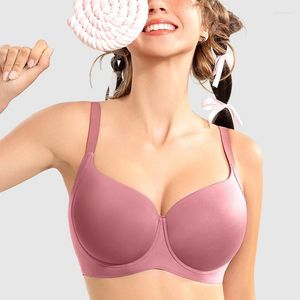 Reggiseni T-shirt da donna senza cuciture Reggiseno leggermente imbottito Supporto contorno Ferretto Donna Taglie forti Lingerie regolabile 34 36 38 40 42 C D E F