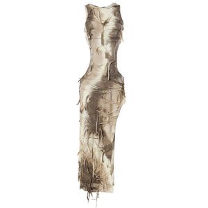 2024 sommer Heiße Neue Ausgehöhlte Taille Tie-dye Sexy Fringe Lässige Mode Damen Kleid