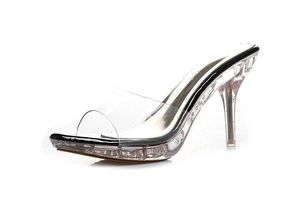 Sapatos de vestido 2019 Best Sellers New Villi Chinelos Mulheres Cristal Salto Alto 9.5cm Sexy Flip Flops Verão PVC Senhoras H2403252M549