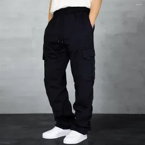 Men's Pants Utility Style Men Joggers With Pockets Multi-pocketed Casual Drawstring Cargo Elastic Waist For Daily