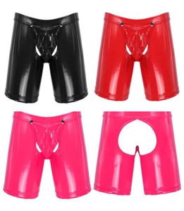 Underpants MXXL Homens Wetlook Patent Leather Boxer Low Rise Briefs Aberto Buremovable Bulge Bolsa Shorts Underpant Sexy Underwear Cl7613798