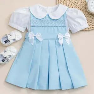 Vestidos de menina 2024 crianças bebês smocking bebê meninas espanhol artesanal smocked conjunto com manga bolha vestidos verão crianças