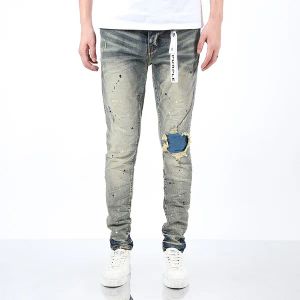 Jeans viola jeans da uomo jeans firmati High Street Blue Denim Slim Fit Paint Graffiti Pattern Jeans da uomo jeans viola per uomo Pantaloni neri