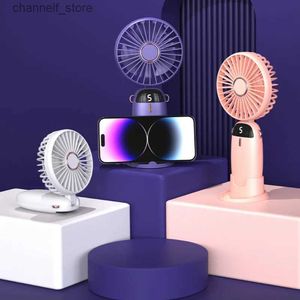 Electric Fans Mini handheld small fan portable foldable silent LED display screen student USB charging outdoor handheld fan camping suppliesY240320