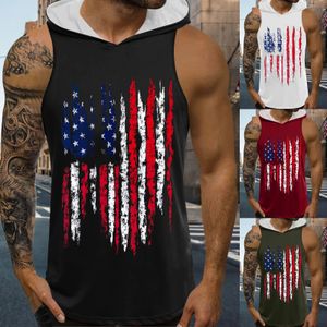 Мужской укороченный топ, мужские футболки, хлопковый укороченный топ, мужской летний жилет без рукавов с капюшоном, ко Дню независимости, с цифровой 3D-печатью флага, 240314